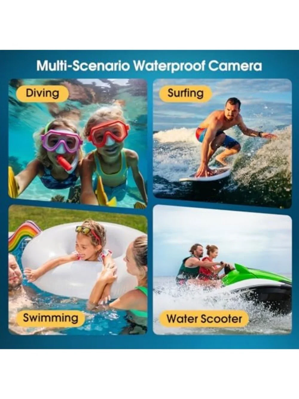 4K Waterproof Underwater Camera, 64MP Compact, 16FT Depth, 16GB Card Included